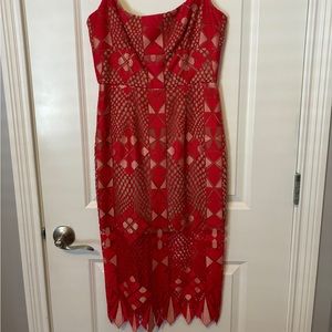 BCBG Akers Geometric Lace Midi Dress